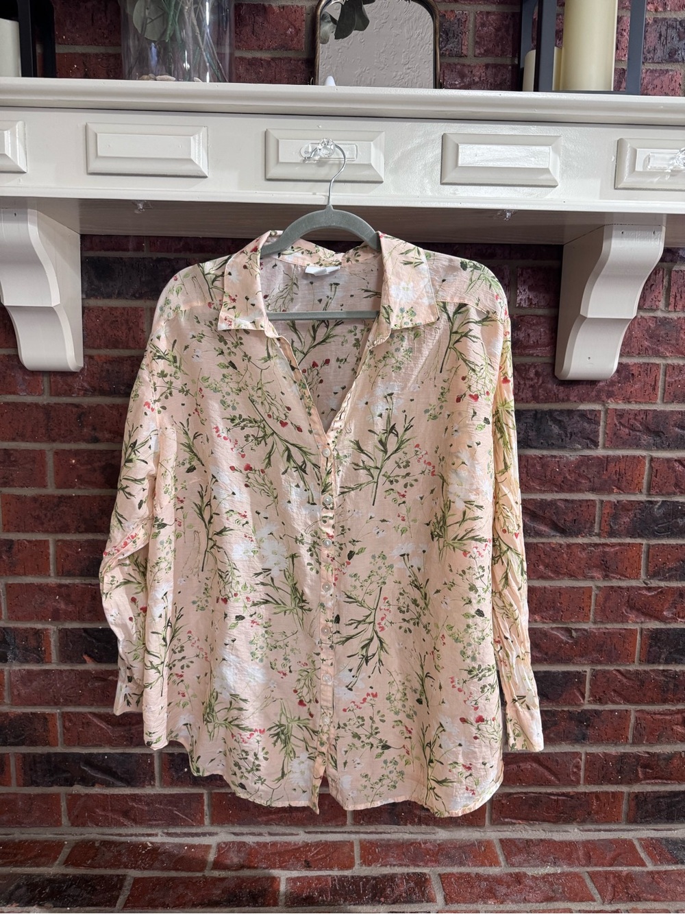 J. Jill Cotton Silk Blend Floral Button Down Blouse Peach Garden Size 2X